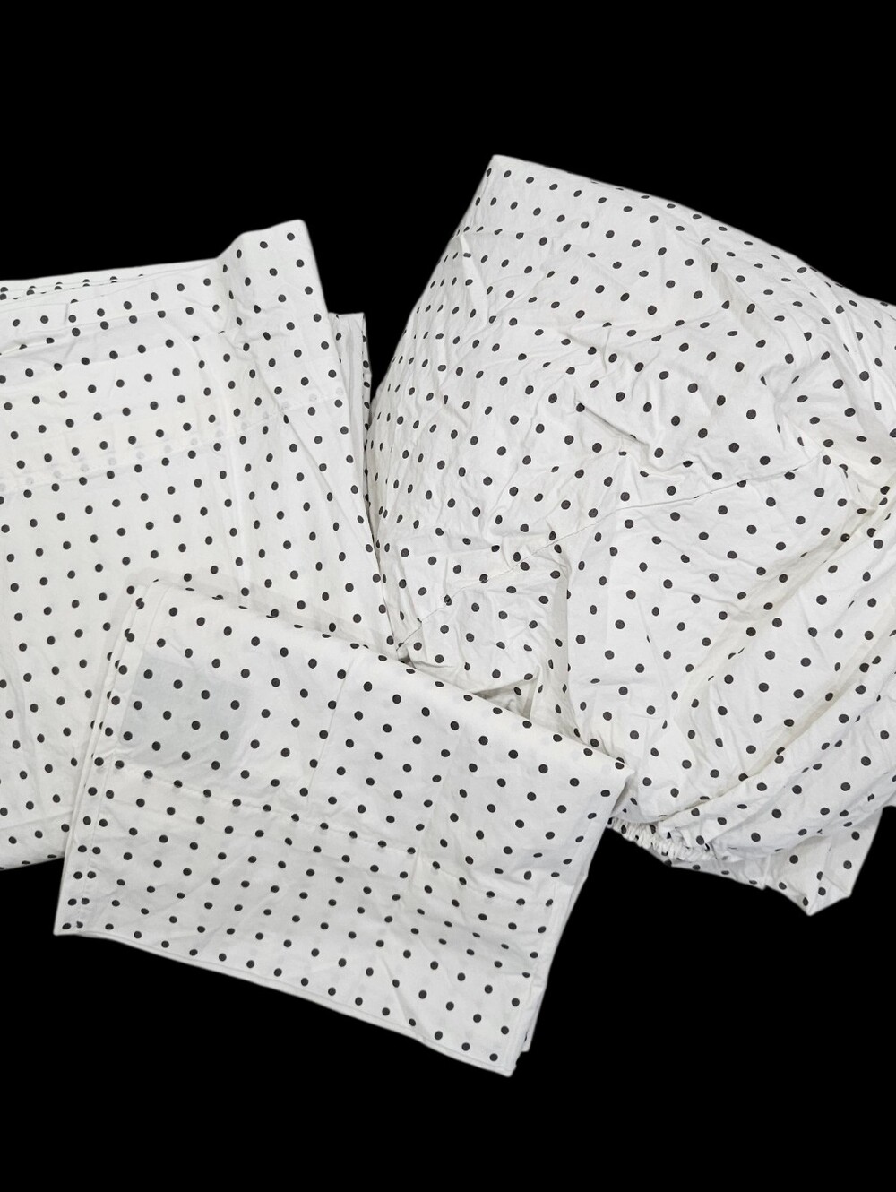 VTG RALPH LAUREN Paris Chic Gray Polka Dot on White TWIN Sheet Set Cotton 3pc